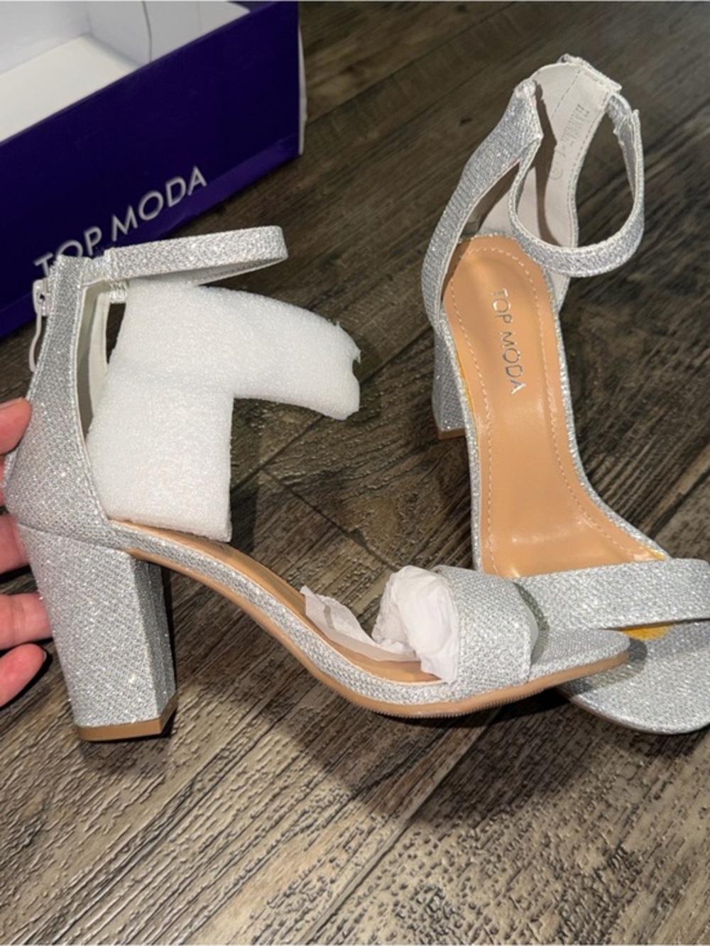 TOP Moda Silver Glitter Block Heel Sandals